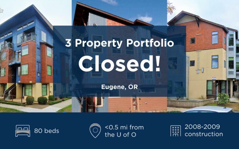 Graphic showing Eugene, OR property portfolio closed