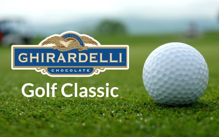 Ghiradelli golf classic banner with golf ball in the background
